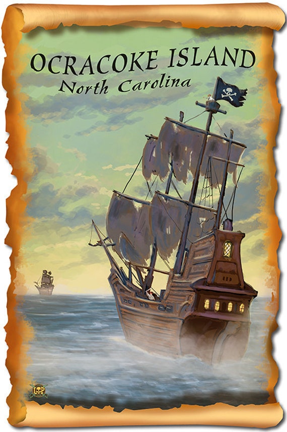 Ocracoke Island North Carolina Pirate Ship Art Prints