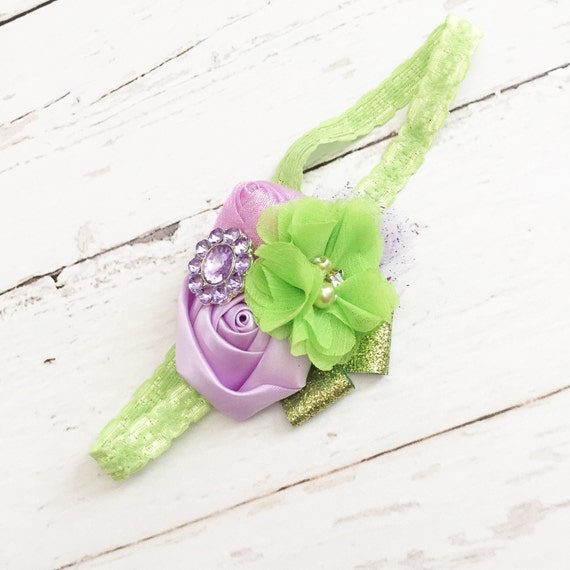 Lime green lavender headband //purple by Goldfeatherboutique