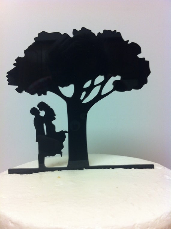 Kissng Couple Tree Silhouette Wedding Cake Topper MADE In