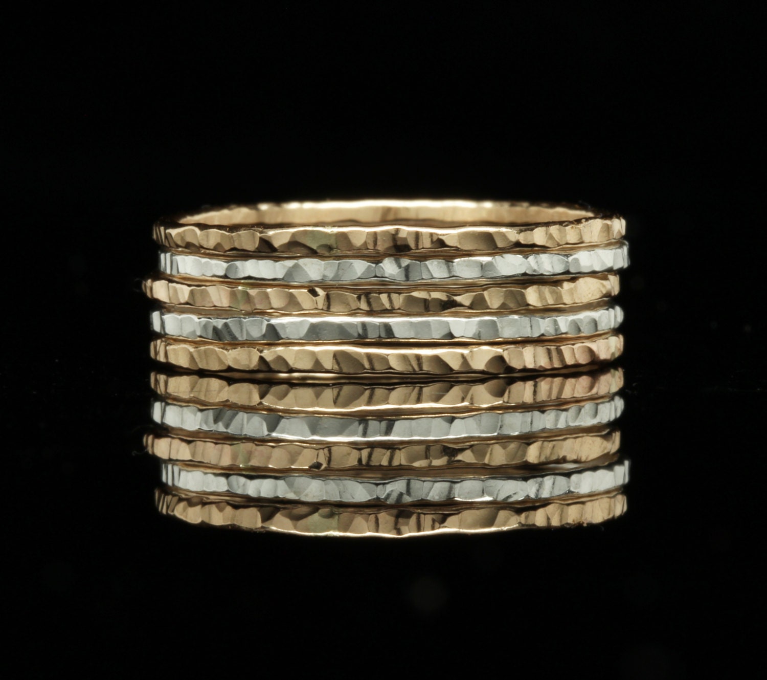 Gold and Silver Stack Ring Set Hammered Gold by SoulCreekJewelry