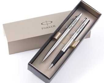 Personalised Pen Set, Engraved Pen, Stainless Steel Parker Jotter Ball Pen & Fountain Pen Set, Graduation, Wedding Gift, Birthday, Christmas