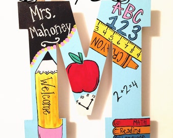 Teacher door hanger, teacher wreath, door hanger, can do MOST initials
