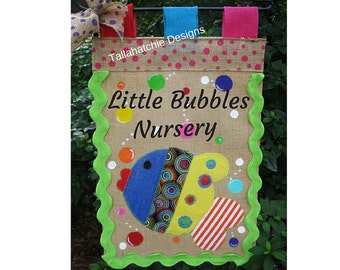 Nursery Decor- Nursery/ Daycare Garden Flag-Burlap Garden Flag- Fish Garden Flag -Whimsical Garden Flag -Spring Garden Flag