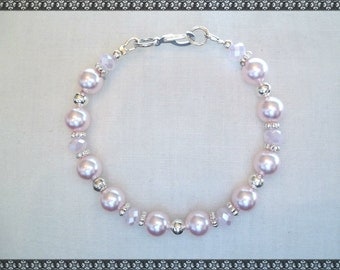 pink bracelet, pink crystal, swarovski, swarovski bracelet, light pink, rose, pink, baby pink, silver