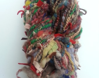 handspun yarn, art yarn, super bulky, "Earth Rainbow" yarn