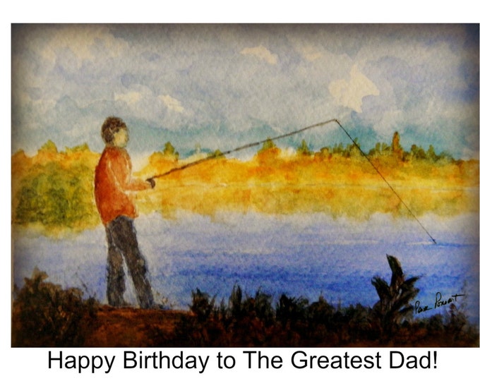 Dad Birthday Greeting Card, Handmade Blank Inside Stationary, Printed Text on Outside, Photo Watercolor Reproduction, Coordinating Envelope