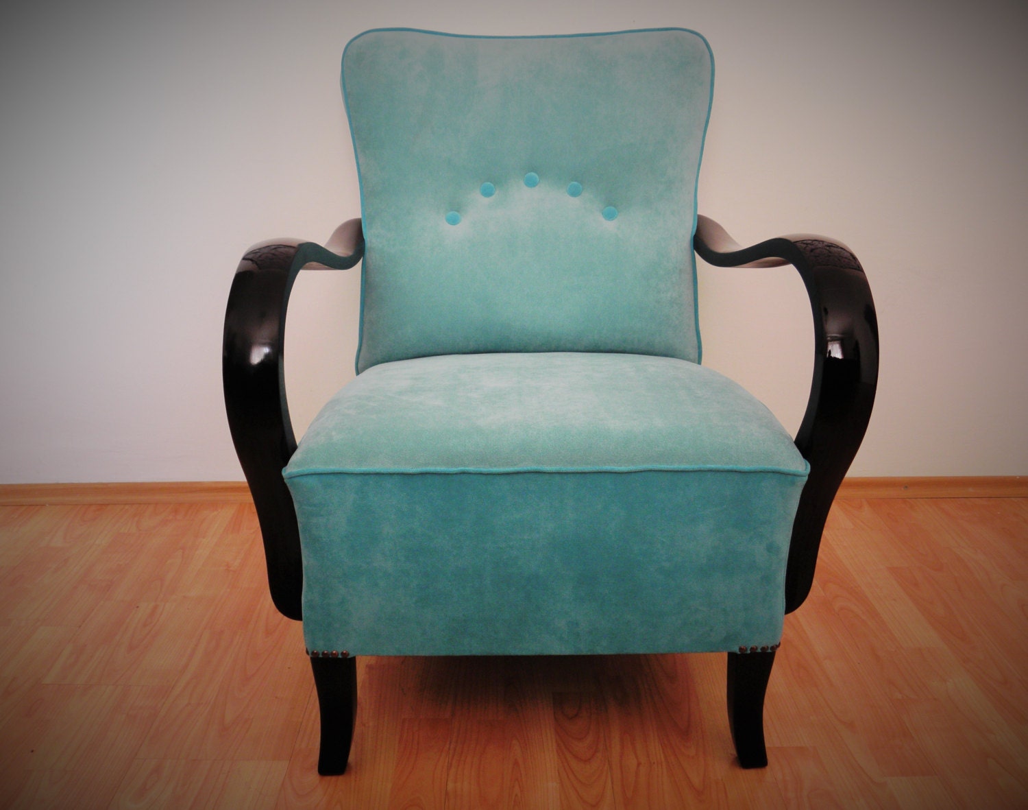 Restored turquoise art deco armchair