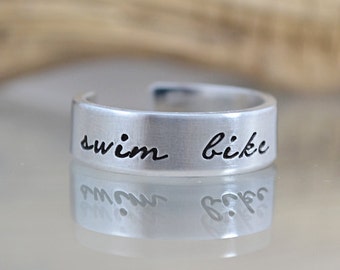 Triathlon Swim Bike Run Ring - Triathlon Jewelry - Personalized Rings - Tri Jewelry - Triathlon Gifts - Marathon Jewelry - PinkLemonDesign