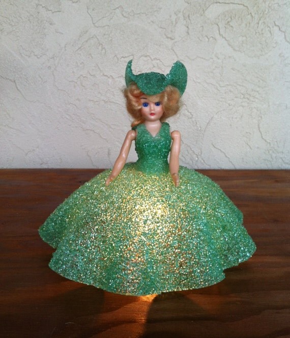 Vintage BARBIE Doll Night Light w/ Bead Encrusted Green