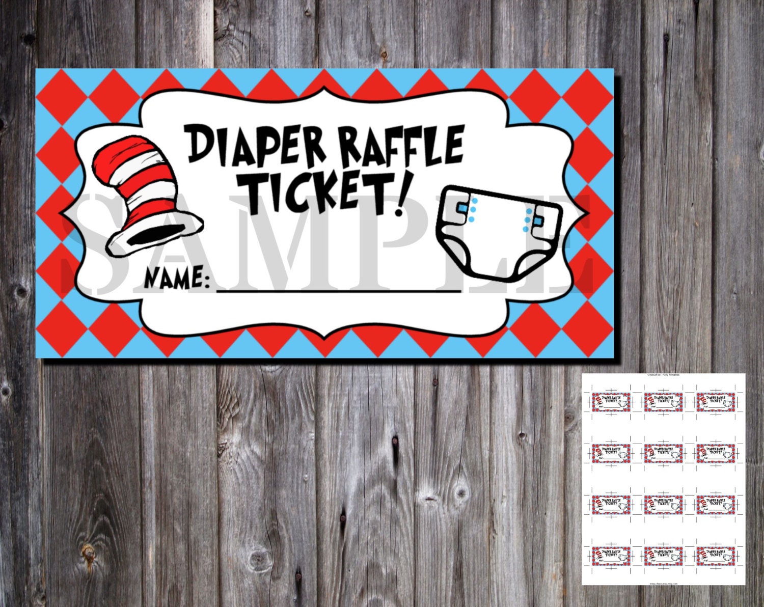 DR SEUSS Baby Shower Diaper Raffle Ticket Cutouts 12 Per