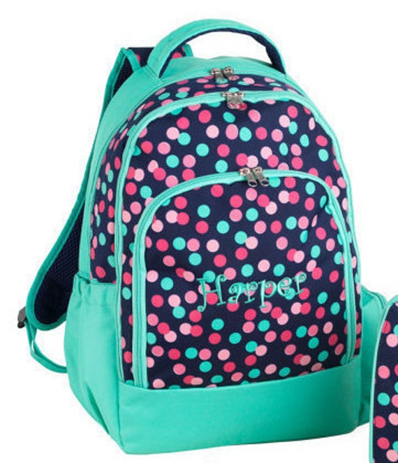 Girls Navy Polka Dot backpack Pink Backpack by SweetCarolinesBtq