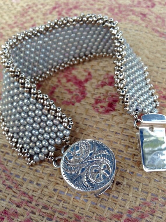 Peyote Stitch STATEMENT Bracelet Sterling Silver Clasp