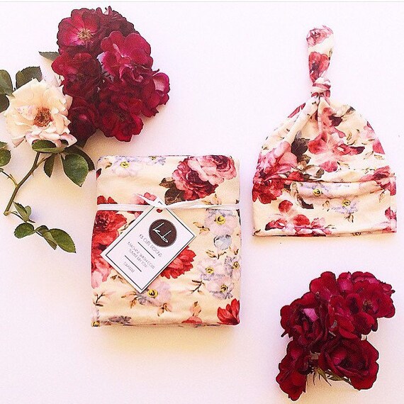 Cream Vintage floral swaddle blanket