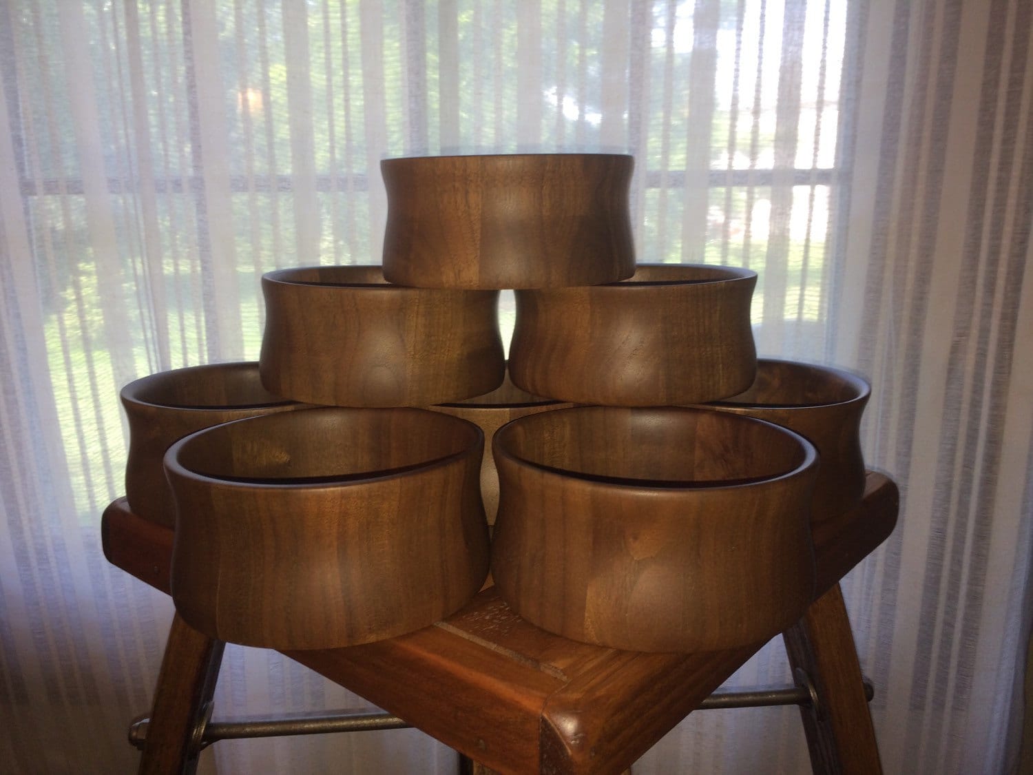 Vintage Walnut Wood Salad Bowls or Serving Bowls Set of 8 by Lebanon