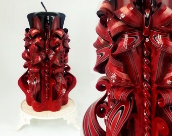 Halloween gift, Halloween candle, unique gift for him, Gift ideas, Candles, Carved Candle, Large candle, Black&Red candle