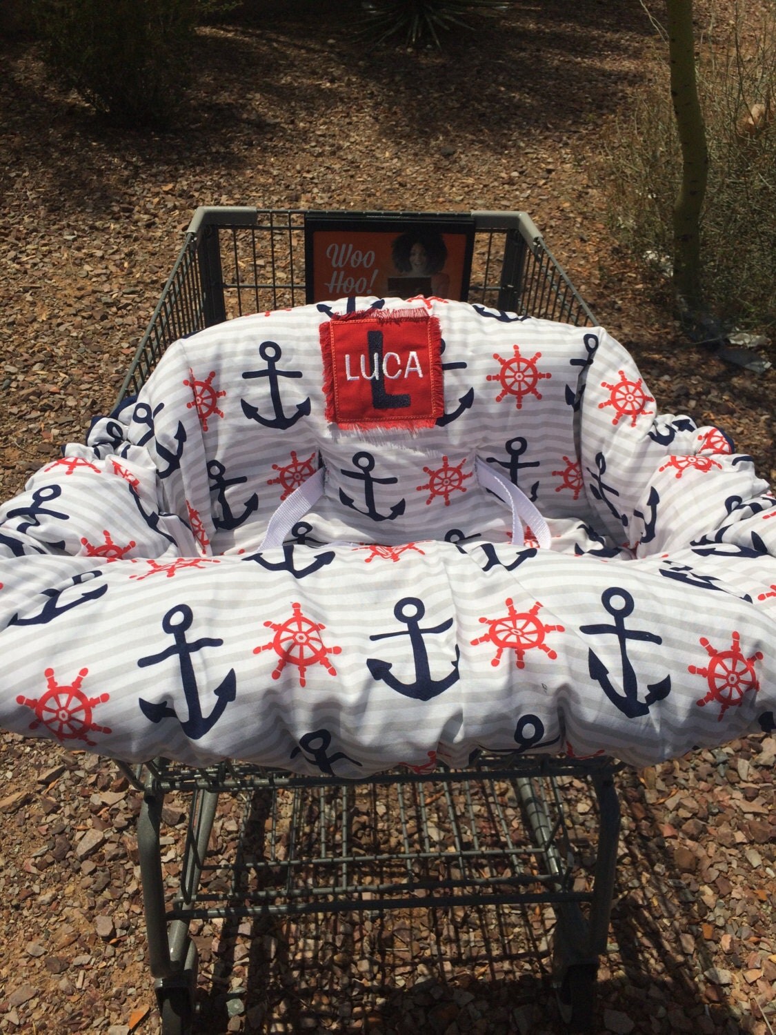 Embroidered personalized shopping cart cover with nautical