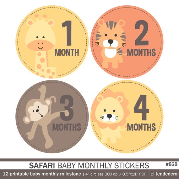 baby monthly stickers safari printable baby month by