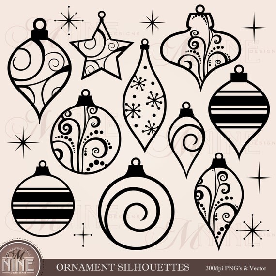 ORNAMENT SILHOUETTES Clip Art: Christmas Clipart Design