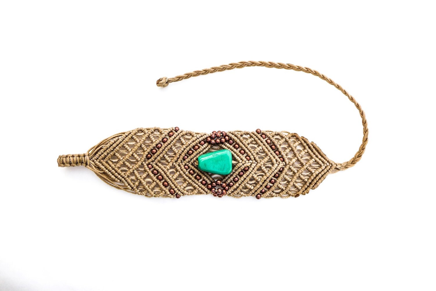 Turquoise macrame bracelet wide macrame cuff Luxury by SPIRALICA