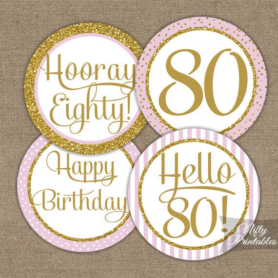 80th Birthday Cupcake Toppers Pink Gold Glitter 80th