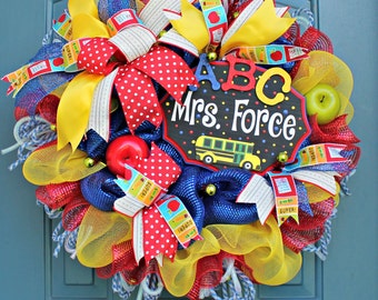 Back to school wreath, Teacher appreciation wreath, teacher wreath, school wreath, deco mesh wreath