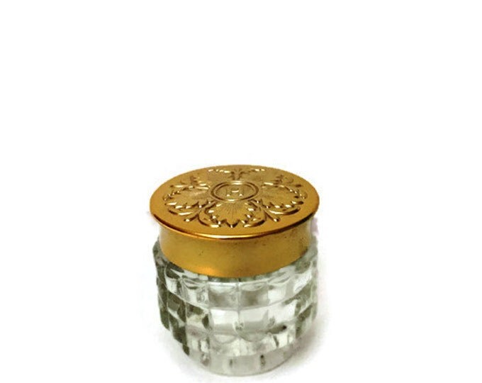 Antique Houbigant Glass Perfume Jar Gold Metal Lid Block Optic - Vintage Vantity Jar - Chantilly Creme Perfume