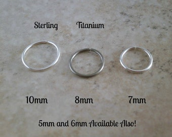 Nose Hoop 18G Sterling Silver Nose Ring 5mm, 6mm, 7mm 8mm 10mm Hoop 18 Gauge Rose Gold Nose Piercing One Seamless Body Ring