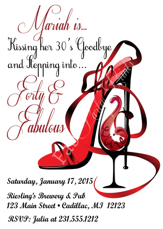 Red Shoe Red Wine Birthday Invitation Birthday Invitations