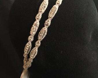 Vintage crystal Wedding Headband Tiara Bride Rhinestone Hairband Double Row