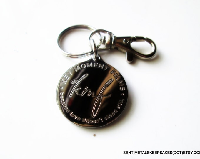 Customizable Engraved Medium Stainless polished Custom logo key-chain, customize with your own logo or phrase, one sided engraving