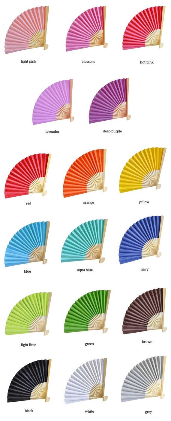 Personalized Paper Fans with Metallic Foil Labels Set of 34