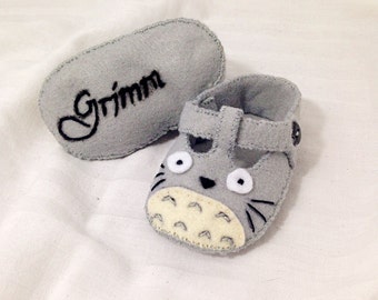 Totoro Baby Shoes, Baby Booties, Baby Slippers, Handmade in Lightweight Felt.