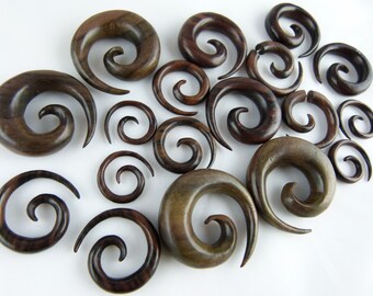 Sono Wood spiral plugs - gauge stretch spiral earrings - Stretch your ears - one pair spiral plugs - Stylish plugs (3mm - 25mm) - D034