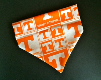 No-Tie, Slip Over Collar Dog Bandana, University of Tennessee Classic Square Team Fabric