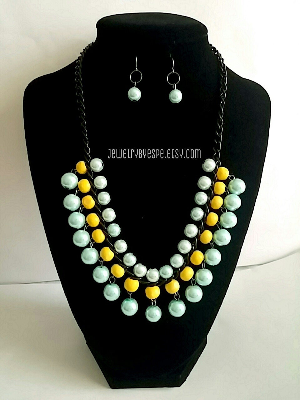 Turquoise Necklace Yellow Necklace Statement by JewelrybyEspe