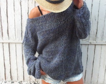 Women mohair sweater/ Handknit sweater / Soft wool sweater /Oversized soft sweater