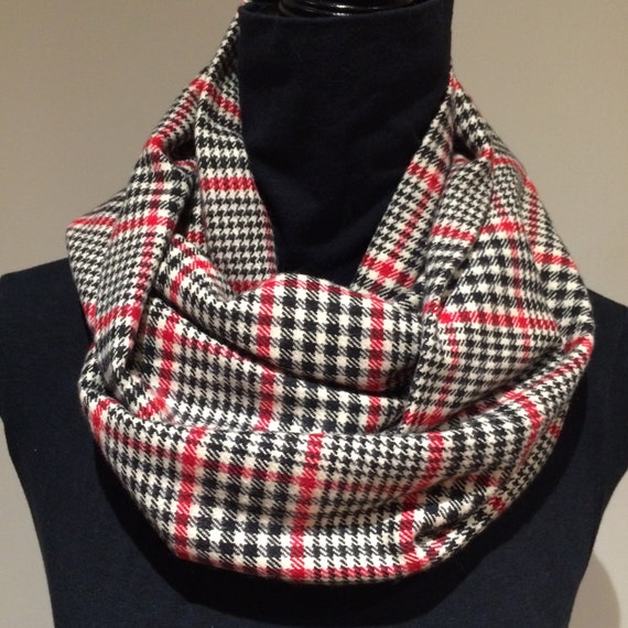 Black white and red infinity scarf plaid scarf unisex