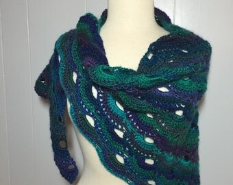 Gorgeous Crochet Virus Shawl Handmade Green Blue Shawl