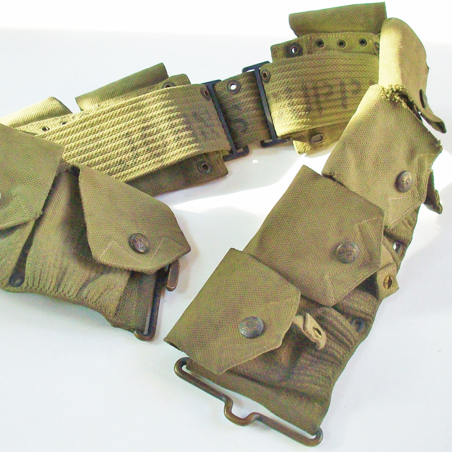 Military waxed canvas Belt / 10 Pouches Design / Fully