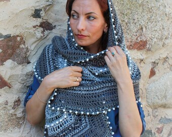 Grey Crochet Scarf, Wrap Grey Shawl, Warm Crochet Scarf, Shawl Womens, Scarf Warm Wrap, Rectangular Scarf, Crochet Bridal Shawl, OOAK