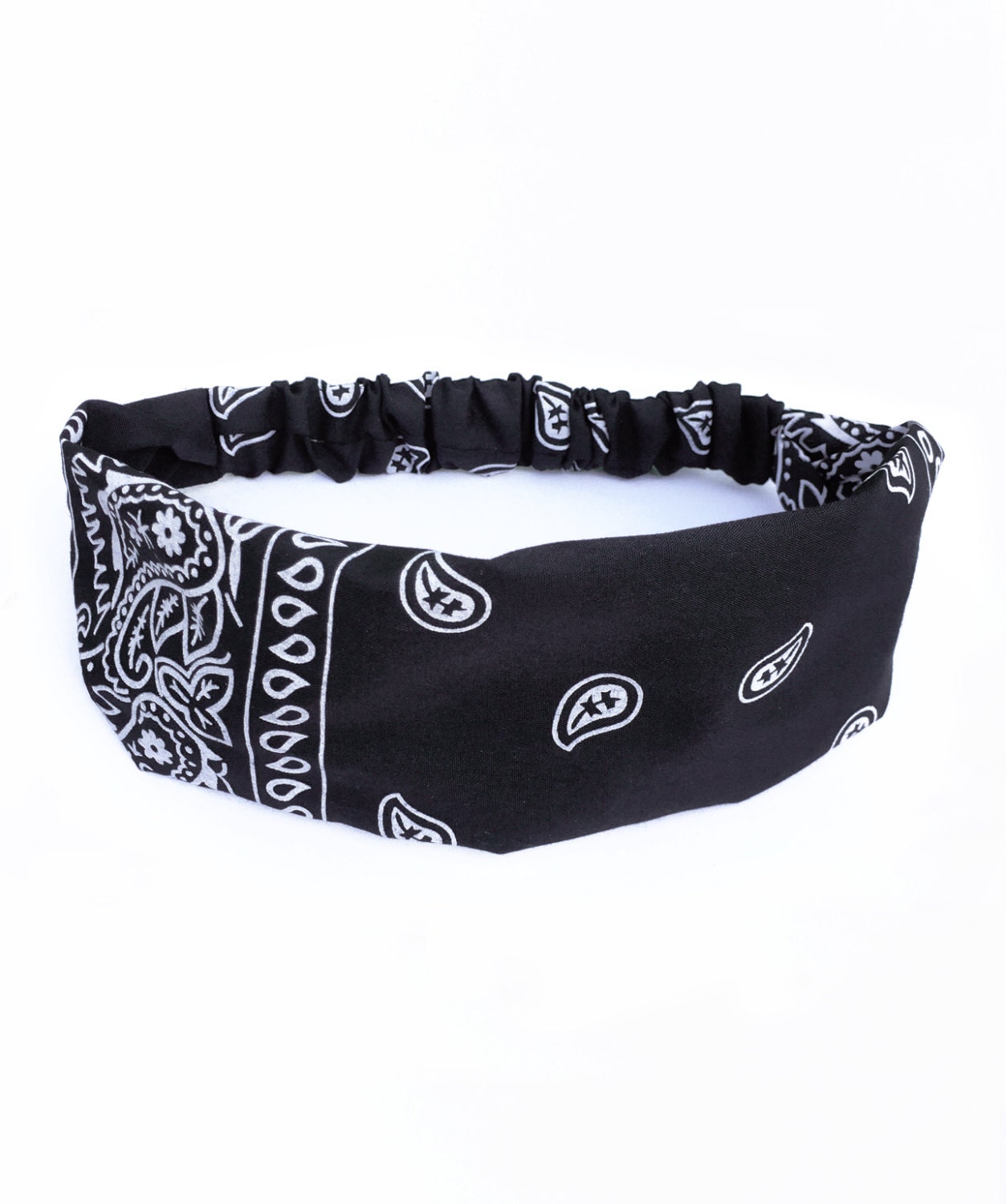 Black bandana women stretch headband paisley print hair band