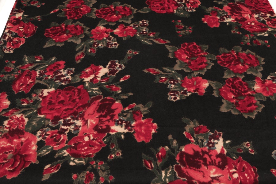 Red Floral Multi Medium Weight Brushed Cotton Woven Fabric