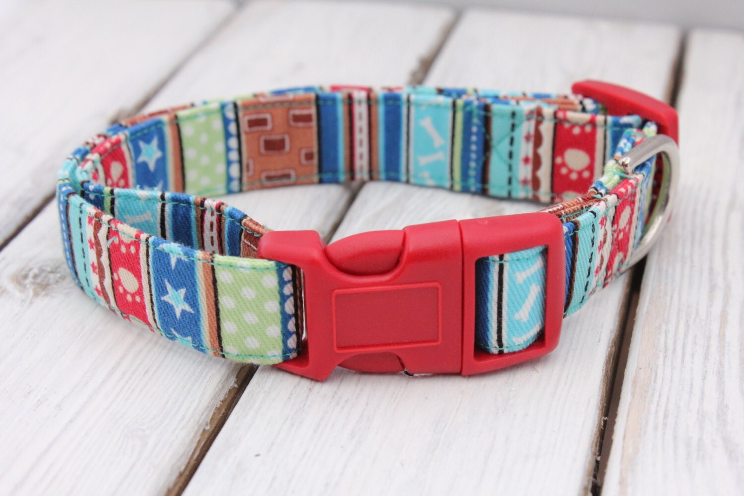 Blue Fabric Dog Collar Size Medium 1318 inches by OhPudge