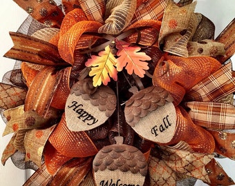 Limited quantities!! Decomesh Fall wreath, acorn wreath, happy fall, welcome wreath, autumn wreath, fall decor, thanksgiving wreath, fall me