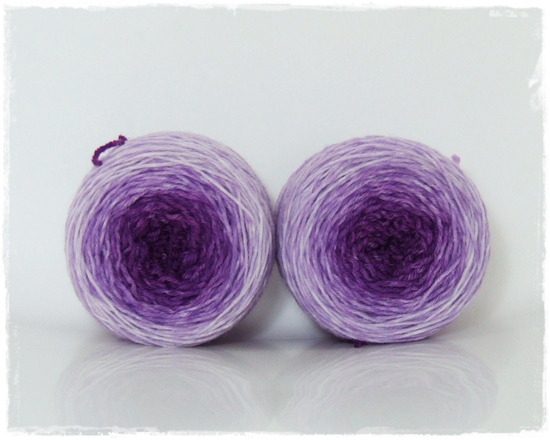 Purple Sock Gradient yarn Merino hand dyed 2 x 50g by Wollelfe