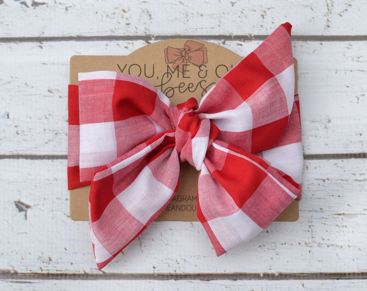 Red & White Bow Tied Headwrap Red and White Gingham Fabric