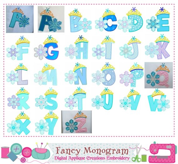 frozen letters a z appliquesnowflake monogram az