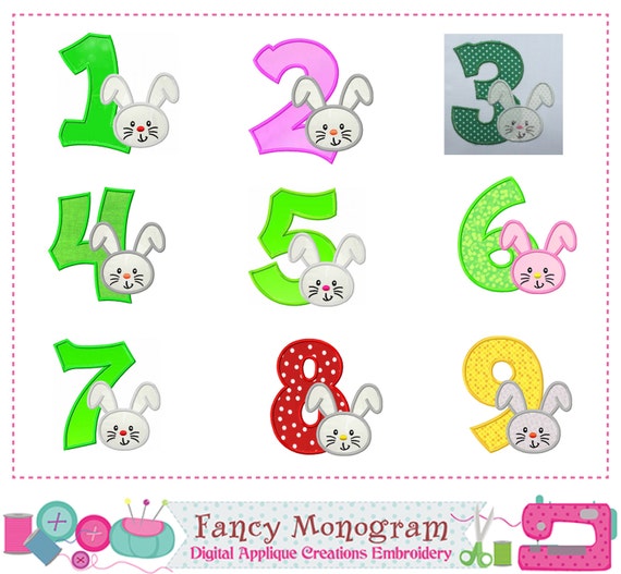 Easter Bunny numbers 19 appliqueEaster Numbers 19 applique