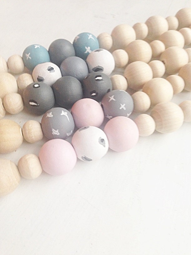 Wood pacifier clip with 3 hand painted wood beads by MeAndBelle00