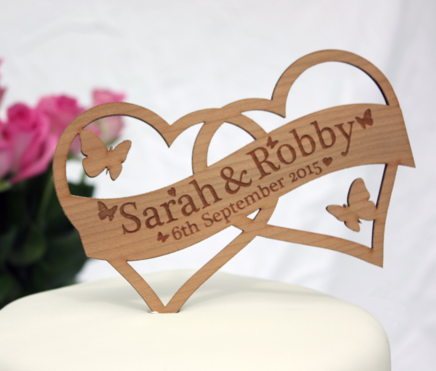 Double Heart Wedding Cake Topper Decoration Personalised 9832